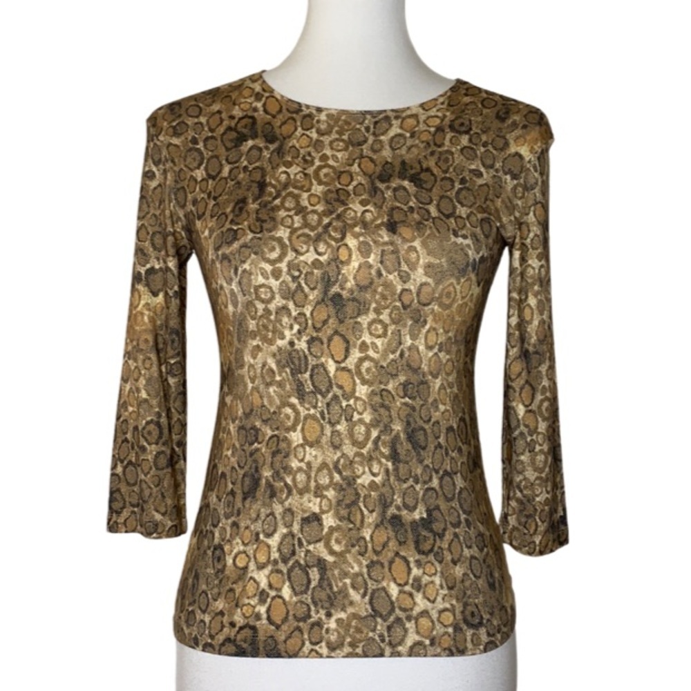 LEGGIADRO Gold Abstract Print Elbow Sleeve Top 3
